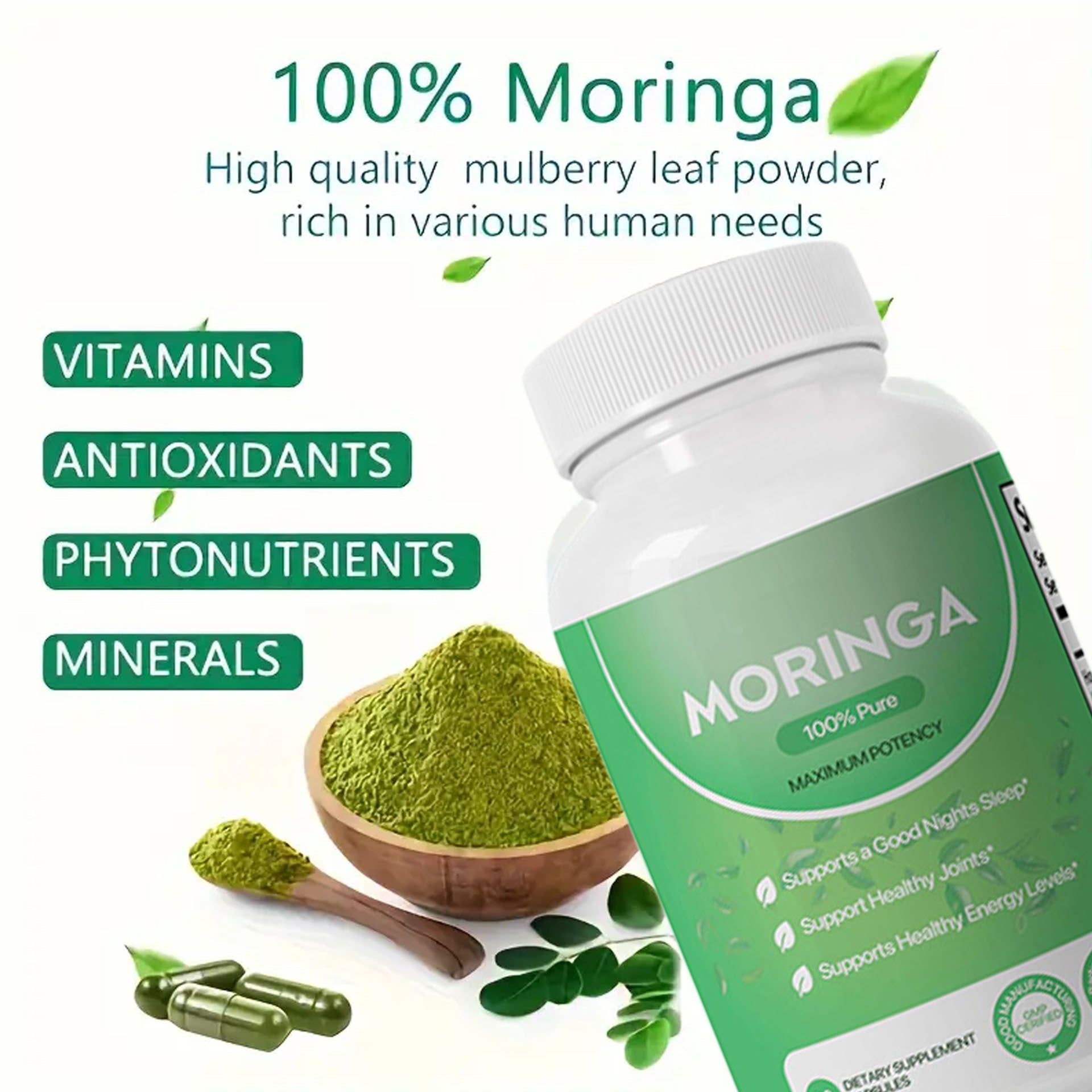 Pura Moringa Leaf Energy, Metabolism & Immune Support, 60pcs Dietary Supplement Capsules