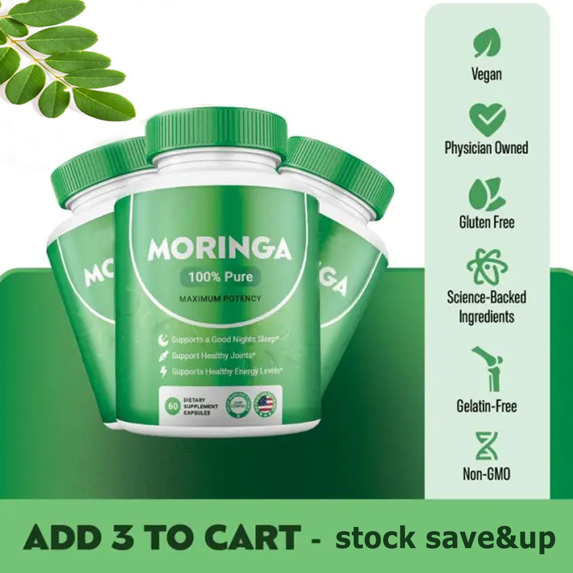 Pura Moringa Leaf Energy, Metabolism & Immune Support, 60pcs Dietary Supplement Capsules