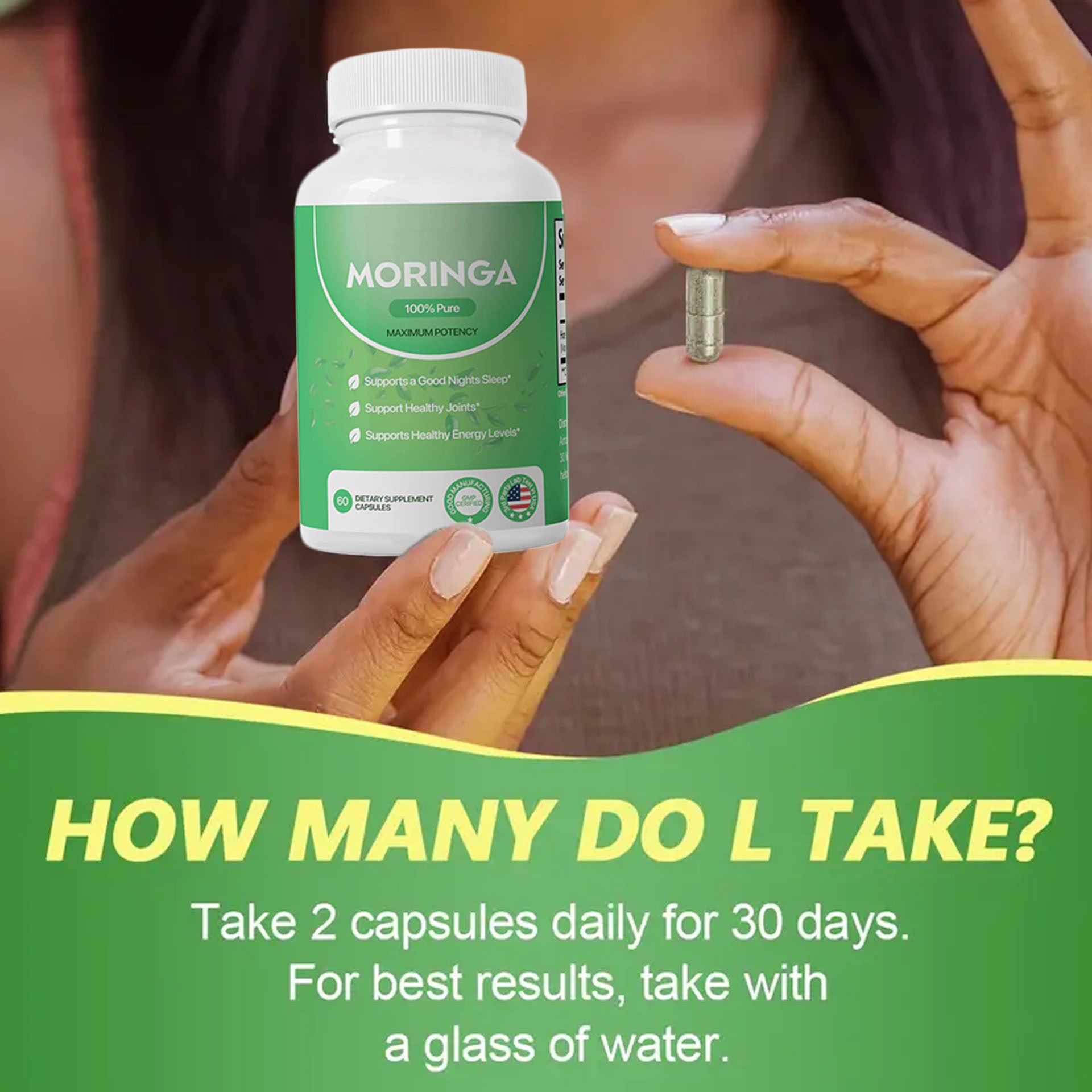 Pura Moringa Leaf Energy, Metabolism & Immune Support, 60pcs Dietary Supplement Capsules